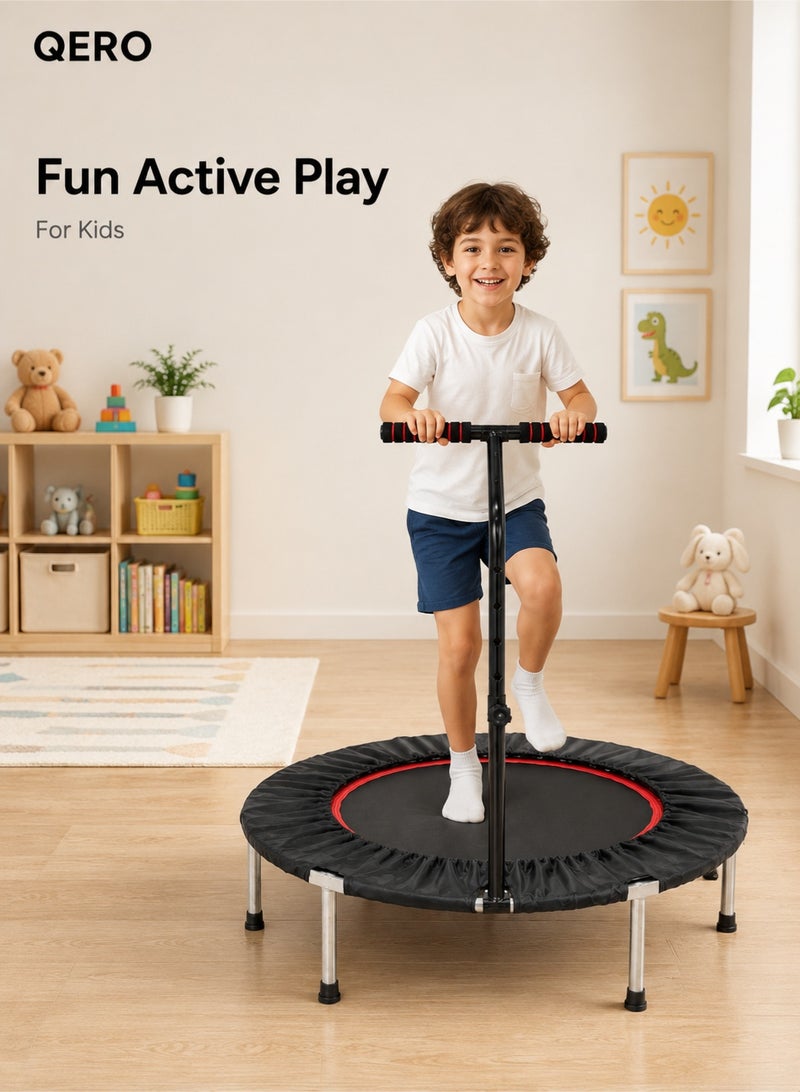 QERO Mini Trampoline With Adjustable Handle 101cm, Indoor Fitness Rebounder, 5-Level Handle Height 95–115cm, Low 20cm Base, Home Workout Trampoline for Adults and Kids - Image 3