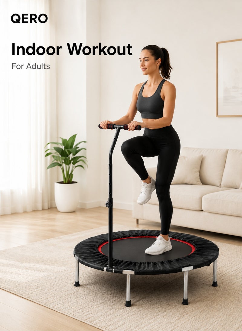 QERO Mini Trampoline With Adjustable Handle 101cm, Indoor Fitness Rebounder, 5-Level Handle Height 95–115cm, Low 20cm Base, Home Workout Trampoline for Adults and Kids - Image 2