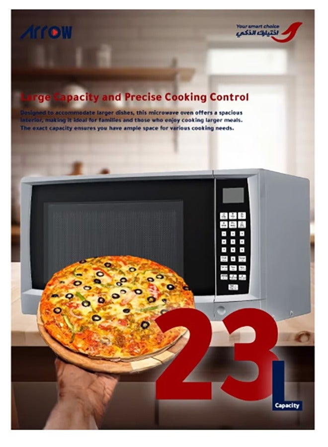 Arrow 23L Microwave Digital Controller, 900W | 11 Microwave Power Levels | Silver Color | Speed & Weight Defrost | Digital Control Panel | Cooking and Signal | Child Safety Lock | RO-23MGS - Image 5