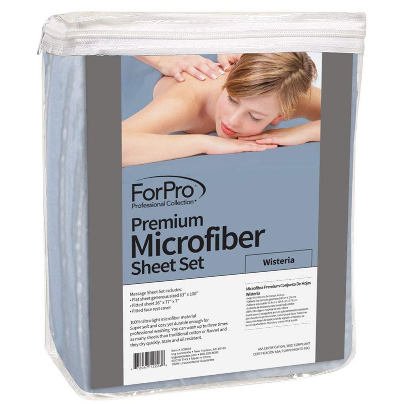 ForPro Professional Collection Premium Microfiber 3-Piece Massage Sheet Set, Wisteria, Ultra-Light, Stain, and Wrinkle-Resistant Includes Flat, Fitted Sheet and Massage Face Rest Cover - Image 2