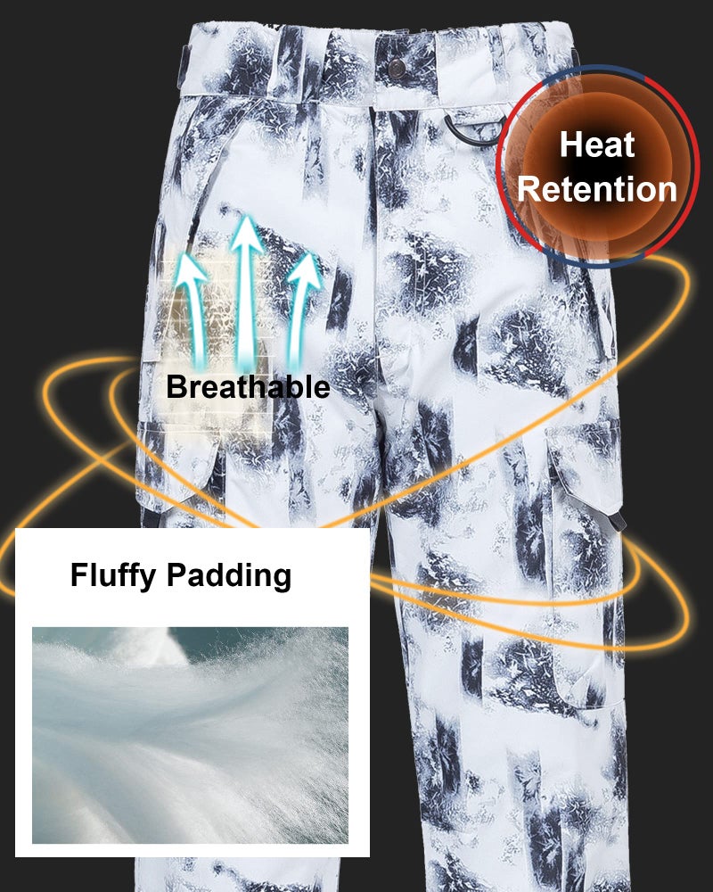 CREATMO US Men's Waterproof Winter Ski Pants Insulated Bibs Trip Black White 2XL - Image 4