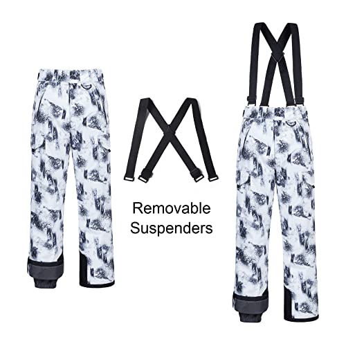 CREATMO US Men's Waterproof Winter Ski Pants Insulated Bibs Trip Black White 2XL - Image 2