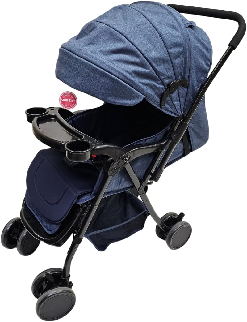 SMR Kids Foldable stroller, extendable canopy, 5-point safety harness, adjustable seat, front tray with cup holders - Image 2