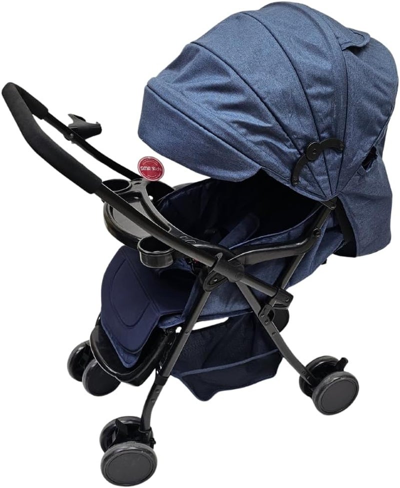 SMR Kids Foldable stroller, extendable canopy, 5-point safety harness, adjustable seat, front tray with cup holders - Image 4