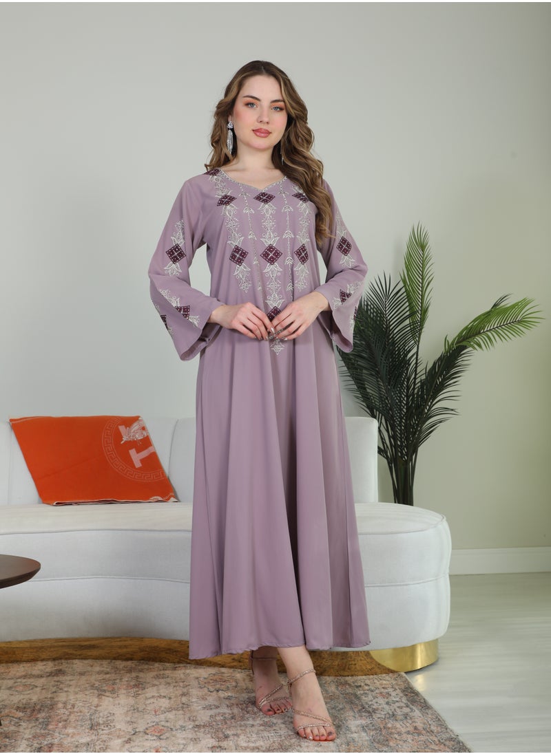 Bint Al Bilad Bint Al Bilad Women's Summer Long Luxury Jalabiya | Full-Length Kaftan Dress for Ramadan, Eid Ul Fitr, Wedding, Special Occasions | Embroidered Saudi Abaya | Modest Islamic Clothing  - Image 1