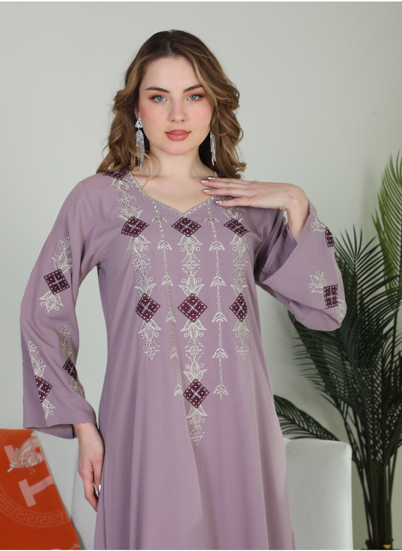 Bint Al Bilad Bint Al Bilad Women's Summer Long Luxury Jalabiya | Full-Length Kaftan Dress for Ramadan, Eid Ul Fitr, Wedding, Special Occasions | Embroidered Saudi Abaya | Modest Islamic Clothing  - Image 2