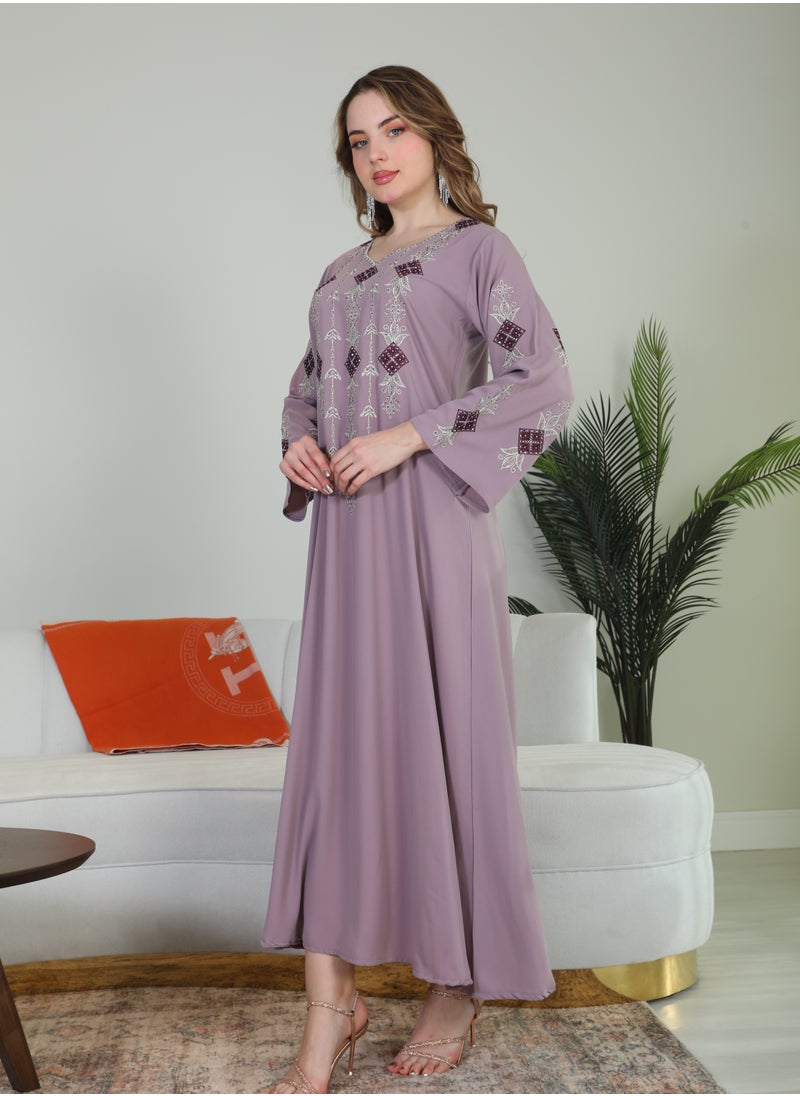 Bint Al Bilad Bint Al Bilad Women's Summer Long Luxury Jalabiya | Full-Length Kaftan Dress for Ramadan, Eid Ul Fitr, Wedding, Special Occasions | Embroidered Saudi Abaya | Modest Islamic Clothing  - Image 4