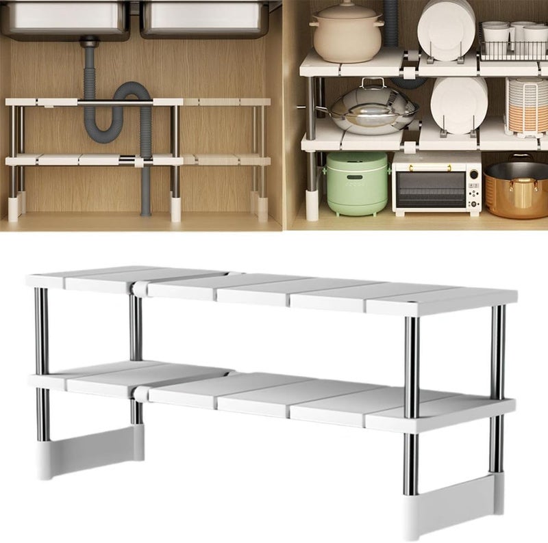 KASTWAVE Expandable Sink Organizer, 2 Tier Under Sink Organizers, Under Cabinet Shelf Organizer, Kitchen Organizers and Storage with 8 Removable Plastic Boards for Bathroom, Pantry, Entryway, Closet, Black - Image 1