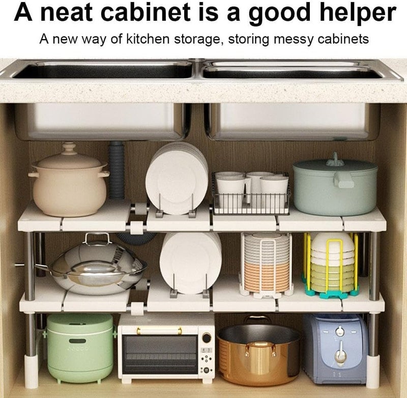 KASTWAVE Expandable Sink Organizer, 2 Tier Under Sink Organizers, Under Cabinet Shelf Organizer, Kitchen Organizers and Storage with 8 Removable Plastic Boards for Bathroom, Pantry, Entryway, Closet, Black - Image 2