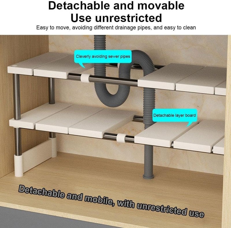 KASTWAVE Expandable Sink Organizer, 2 Tier Under Sink Organizers, Under Cabinet Shelf Organizer, Kitchen Organizers and Storage with 8 Removable Plastic Boards for Bathroom, Pantry, Entryway, Closet, Black - Image 4