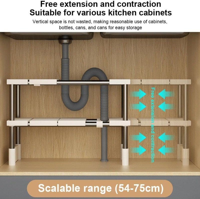 KASTWAVE Expandable Sink Organizer, 2 Tier Under Sink Organizers, Under Cabinet Shelf Organizer, Kitchen Organizers and Storage with 8 Removable Plastic Boards for Bathroom, Pantry, Entryway, Closet, Black - Image 3