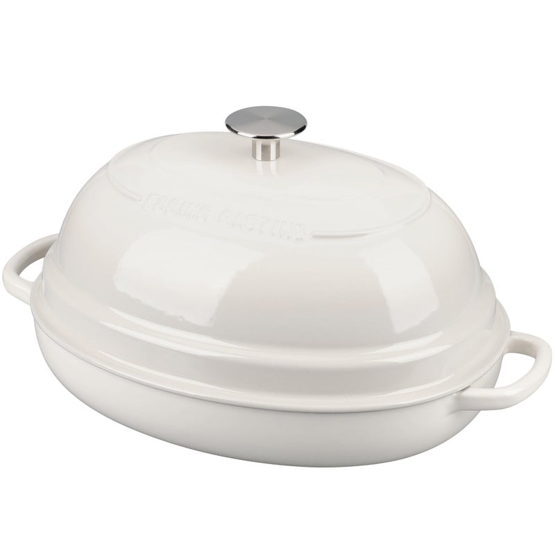 EDGING CASTING Enameled Oval Cast Iron Dutch Oven Pot with Lid, Bread Dutch Oven for Sourdough Bread Baking, Dutch Oven Bread, Bread Oven, 6QT, White - Image 1