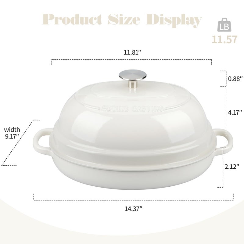 EDGING CASTING Enameled Oval Cast Iron Dutch Oven Pot with Lid, Bread Dutch Oven for Sourdough Bread Baking, Dutch Oven Bread, Bread Oven, 6QT, White - Image 2