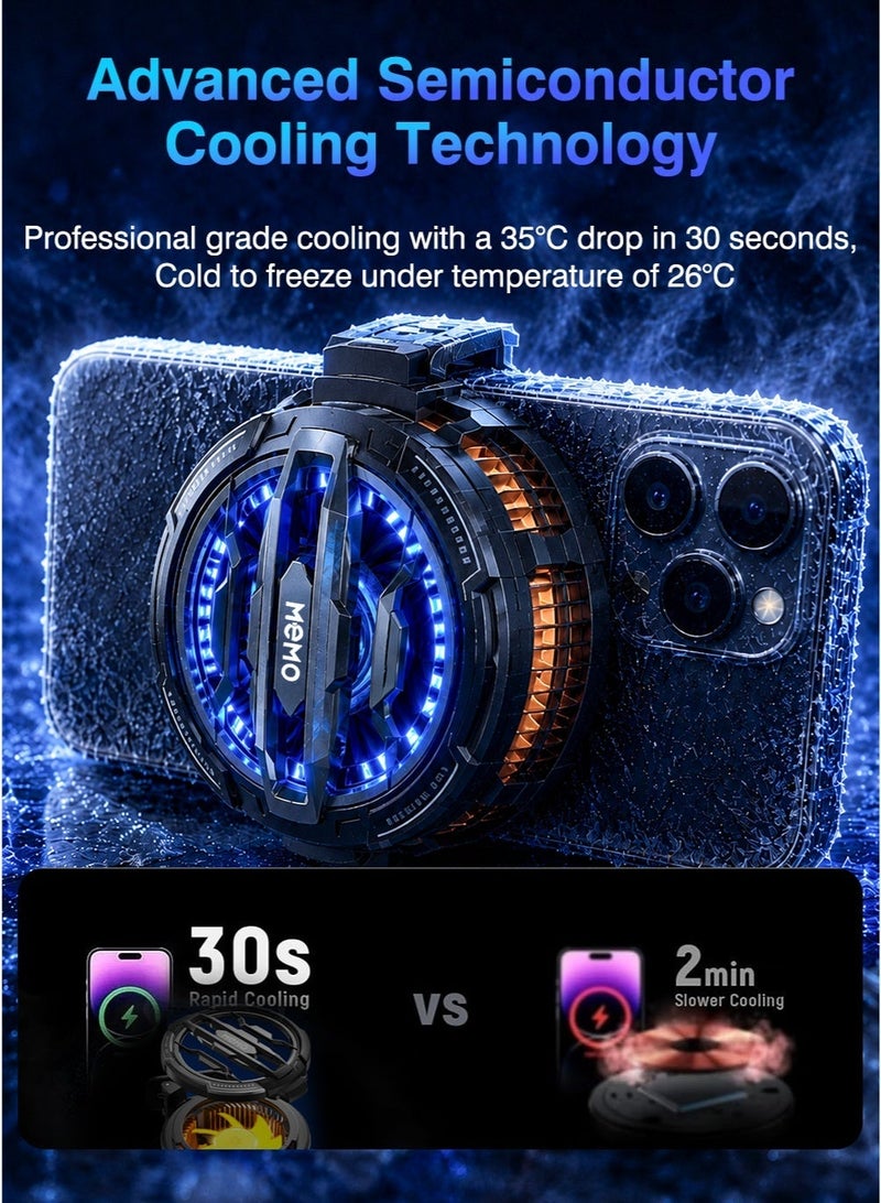 Memo Magnetic Phone Cooler, Portable Phone Cooling Fan, Universal mobile cooler gaming cooler with Semiconductor Refrigeration & 7 Quiet Fans, MagSafe Compatible for iOS/Android/Phone/table, Suitable for Tiktok Live Streaming, Gaming, RGB & Black+Orange with 1 Pair Game Finger Sleeves - Image 4