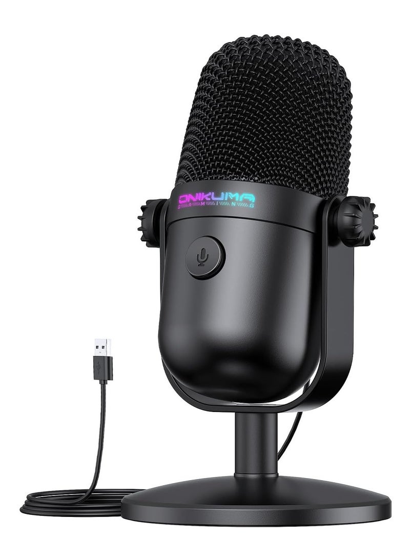 أونيكوما ميكروفون M830 USB صغير الحجم RGB احترافي للألعاب - كبسولة 14 مم - نمط قطبي قلبي - تقنية تقليل الضوضاء - توصيل وتشغيل (بدون برنامج تشغيل)  - Image 1