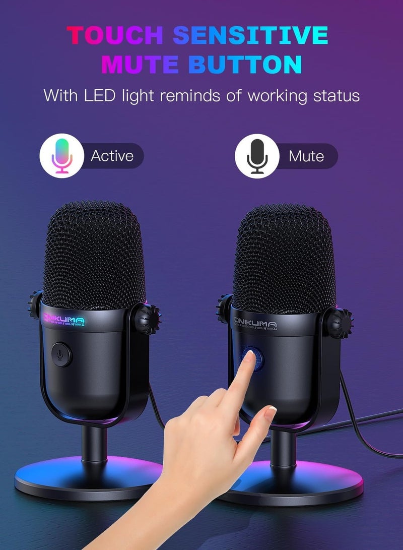 أونيكوما ميكروفون M830 USB صغير الحجم RGB احترافي للألعاب - كبسولة 14 مم - نمط قطبي قلبي - تقنية تقليل الضوضاء - توصيل وتشغيل (بدون برنامج تشغيل)  - Image 3
