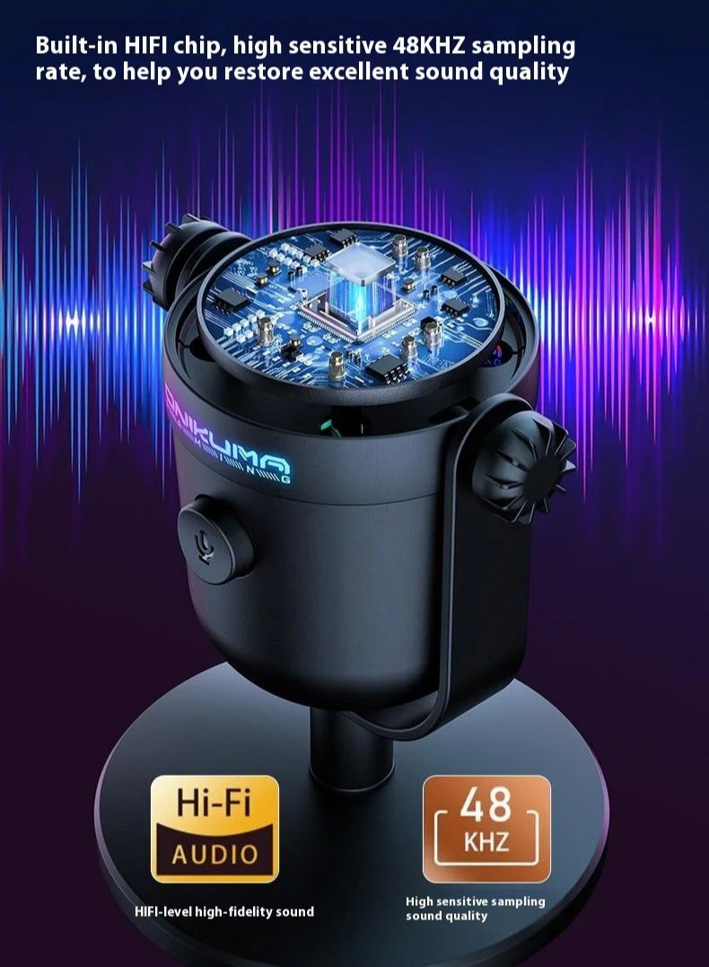 أونيكوما ميكروفون M830 USB صغير الحجم RGB احترافي للألعاب - كبسولة 14 مم - نمط قطبي قلبي - تقنية تقليل الضوضاء - توصيل وتشغيل (بدون برنامج تشغيل)  - Image 4