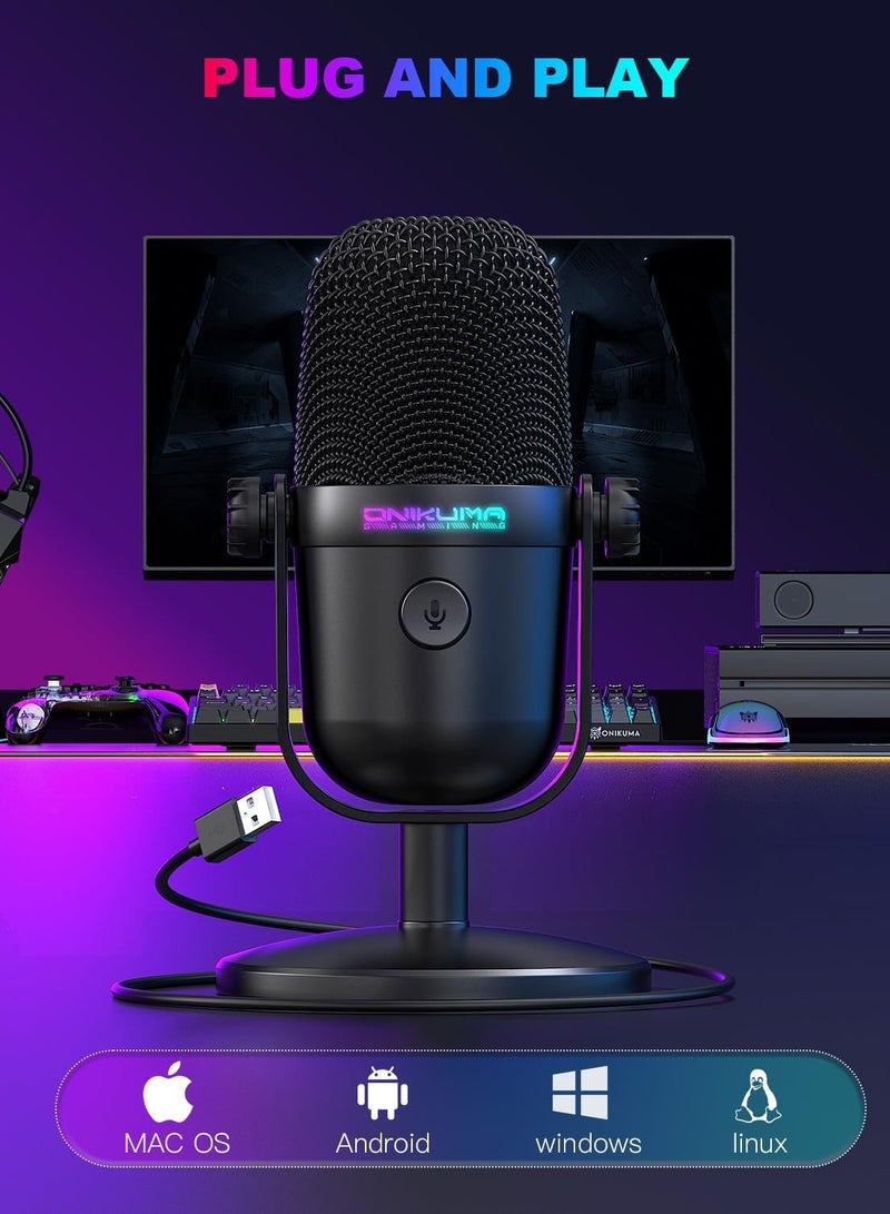 أونيكوما ميكروفون M830 USB صغير الحجم RGB احترافي للألعاب - كبسولة 14 مم - نمط قطبي قلبي - تقنية تقليل الضوضاء - توصيل وتشغيل (بدون برنامج تشغيل)  - Image 5