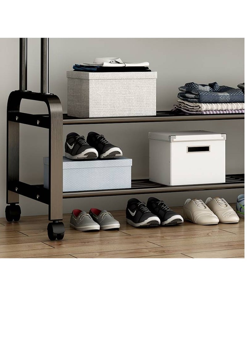 Arabest - Simple Coat Rack Drying Rack Floor Indoor Clothes Rack Home Bedroom Clothes Storage-black - Image 1