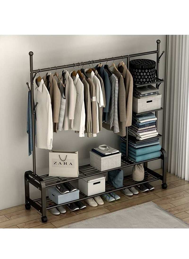 Arabest - Simple Coat Rack Drying Rack Floor Indoor Clothes Rack Home Bedroom Clothes Storage-black - Image 1