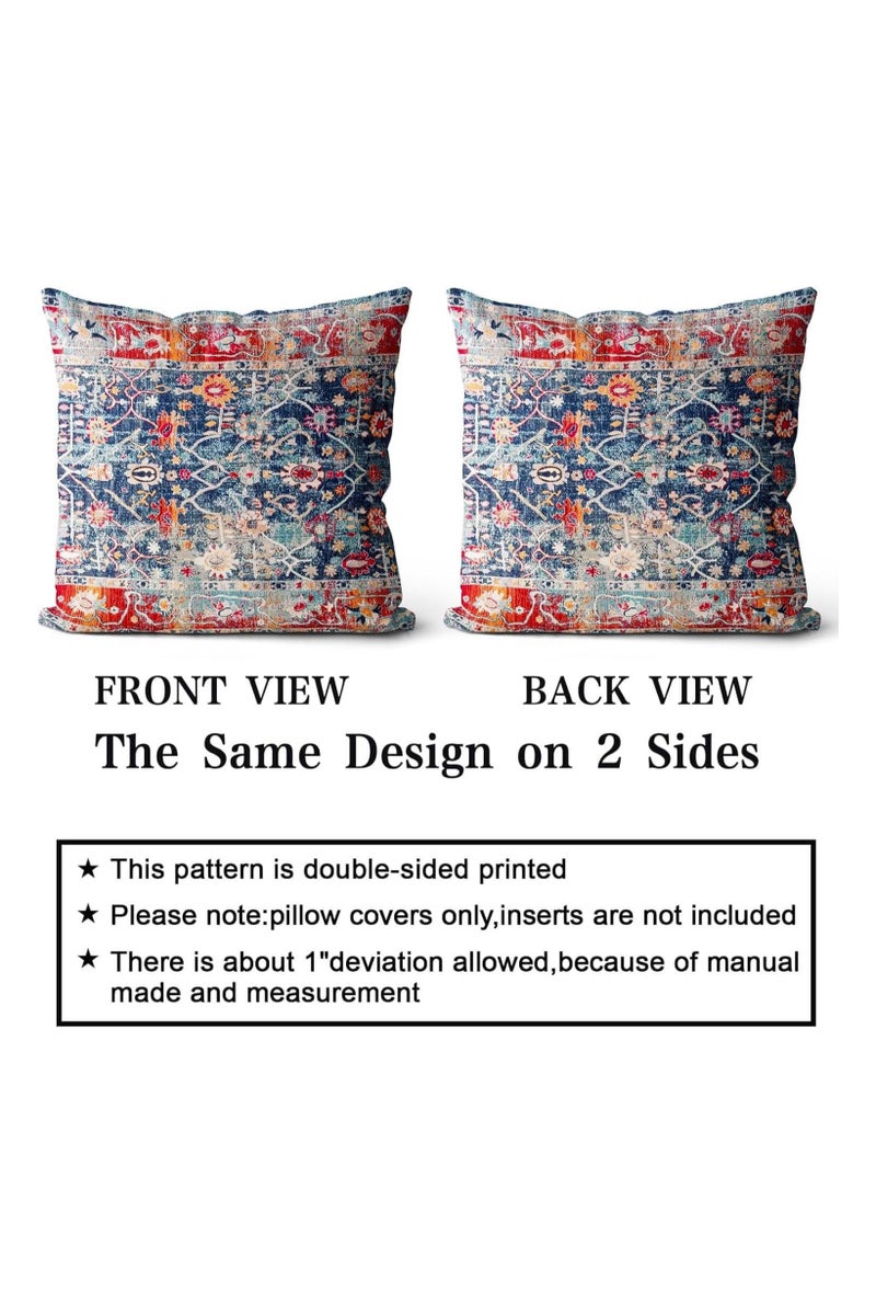 عام "غطاءان للوسائد على الطراز البوهيمي، أغطية وسائد زخرفية باللونين الأزرق البحري والأحمر بتصميمات هندسية وزراعية، من الكتان لديكور المنزل الريفي، لتزيين الأرائك أو الأماكن الخارجية، مقاس 45×45 سم." - Image 2