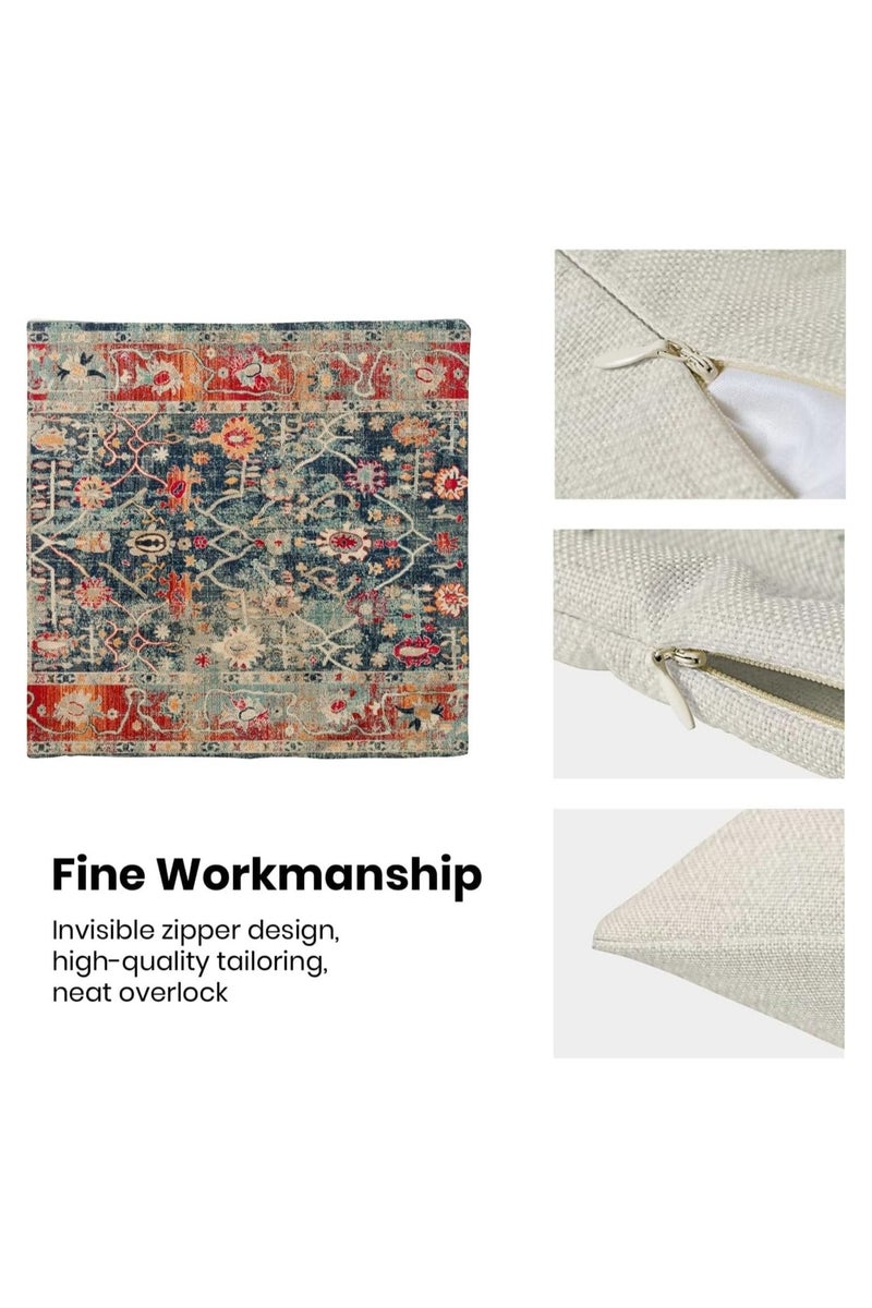 عام "غطاءان للوسائد على الطراز البوهيمي، أغطية وسائد زخرفية باللونين الأزرق البحري والأحمر بتصميمات هندسية وزراعية، من الكتان لديكور المنزل الريفي، لتزيين الأرائك أو الأماكن الخارجية، مقاس 45×45 سم." - Image 5