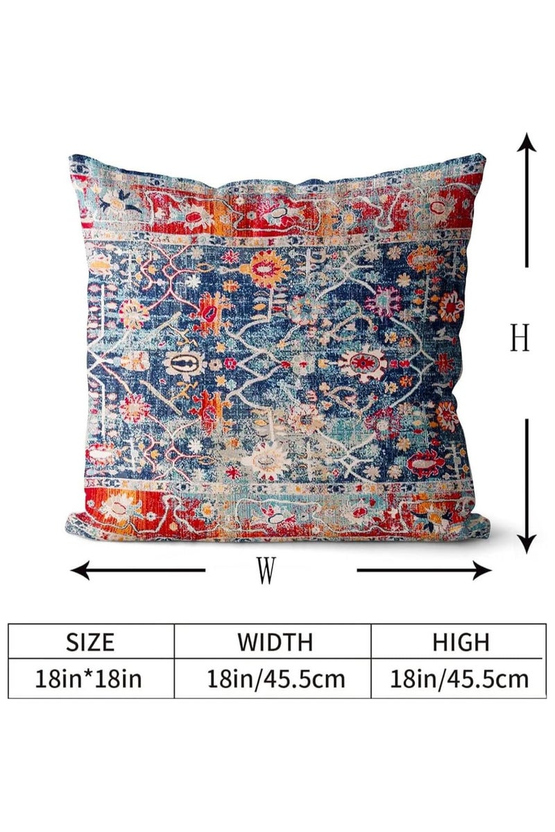 عام "غطاءان للوسائد على الطراز البوهيمي، أغطية وسائد زخرفية باللونين الأزرق البحري والأحمر بتصميمات هندسية وزراعية، من الكتان لديكور المنزل الريفي، لتزيين الأرائك أو الأماكن الخارجية، مقاس 45×45 سم." - Image 3