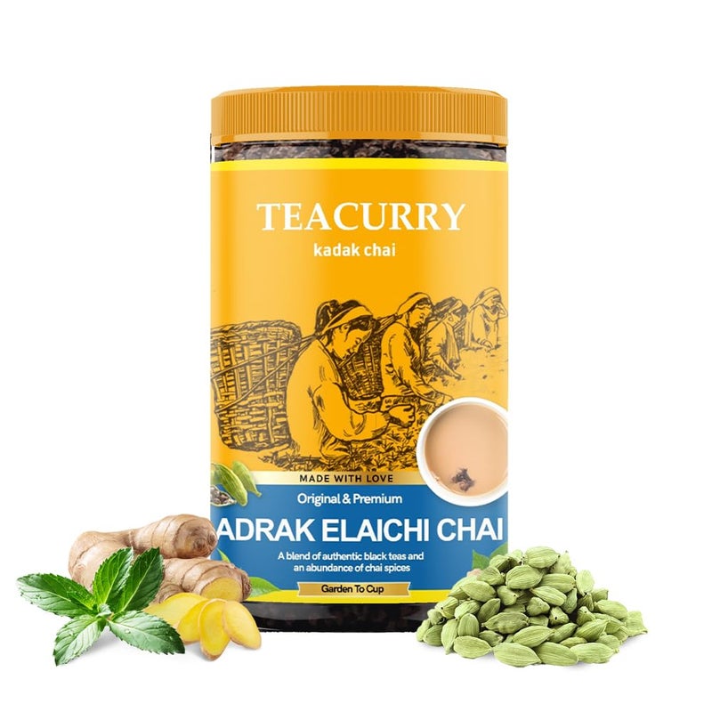 TEACURRY Adrak Elaichi Chai (100 Grams) - Traditional Chai with Rich Masala | Natural Ginger, Elachi Tea - Image 1