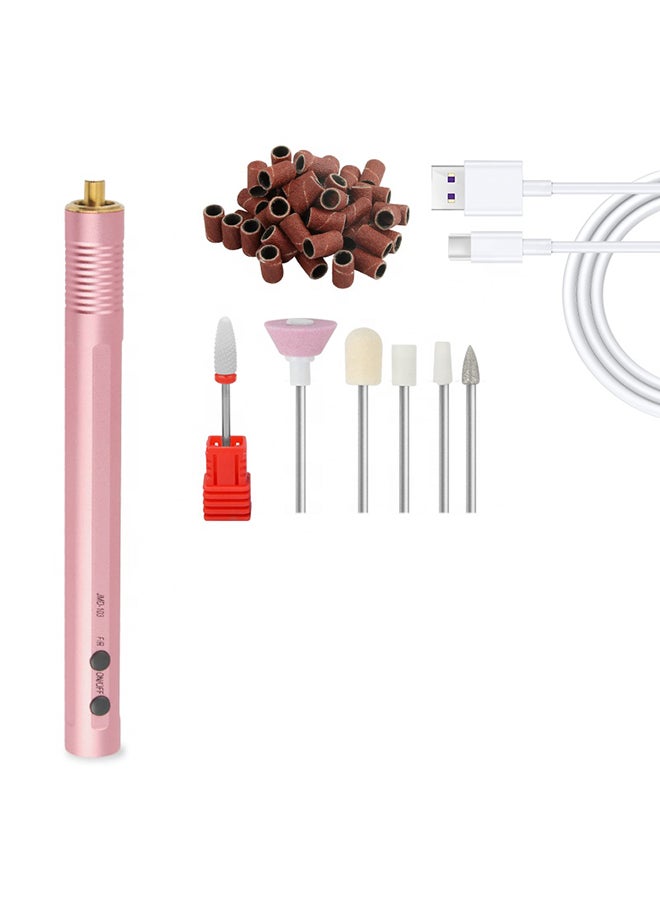 brunson Jmd103 Portable Electric Nail Drill Rechargeable Mini Polishing Pen Cordless Rechargeable Acrylic Nails Dill Manicure Usb Plug - Pink