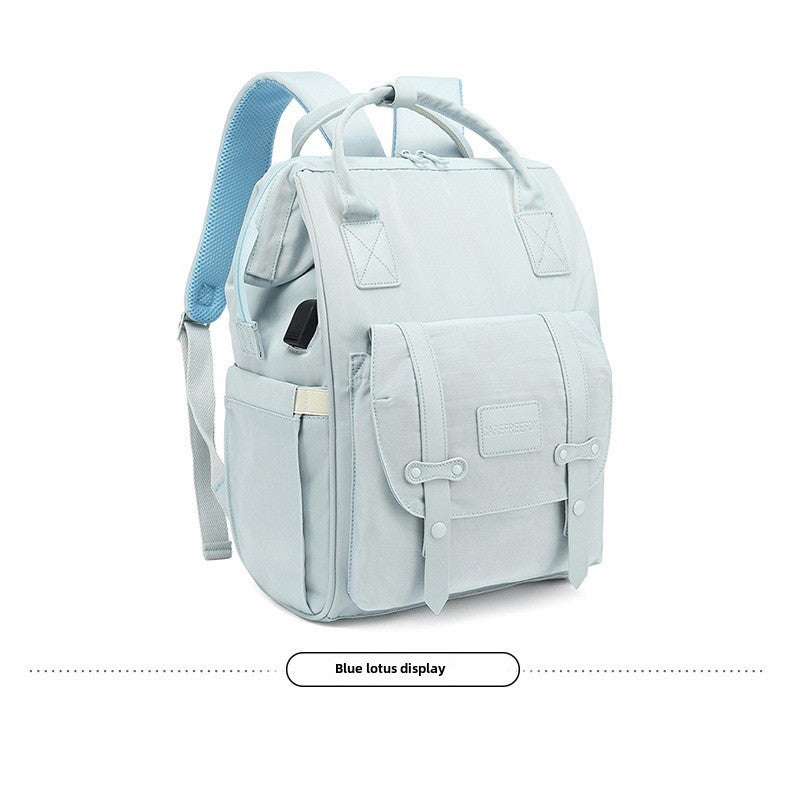 2024 Mommy Backpack Large Capacity Multifunctional Blue Lotus 