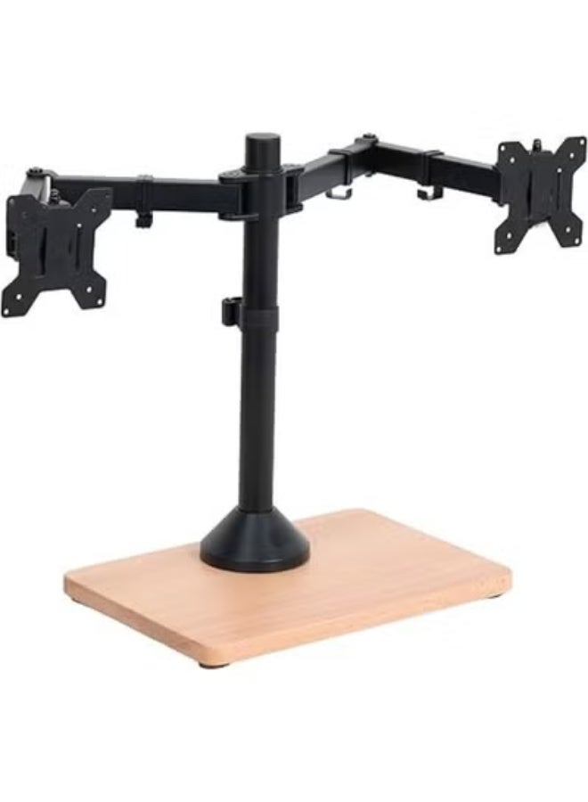 حامل شاشتين ثابت مستقل – قاعدة خشبية قوية وأذرع قابلة للتعديل – يناسب شاشتين حتى 32 بوصة – يتحمل حتى 10 كجم لكل شاشة – تصميم أنيق باللون الأسود - Image 1