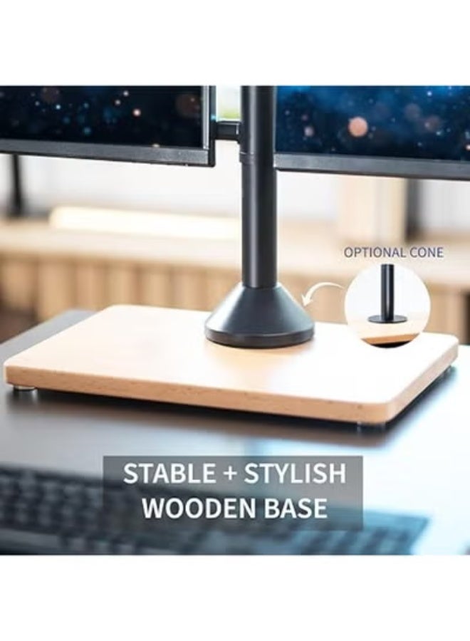 حامل شاشتين ثابت مستقل – قاعدة خشبية قوية وأذرع قابلة للتعديل – يناسب شاشتين حتى 32 بوصة – يتحمل حتى 10 كجم لكل شاشة – تصميم أنيق باللون الأسود - Image 3