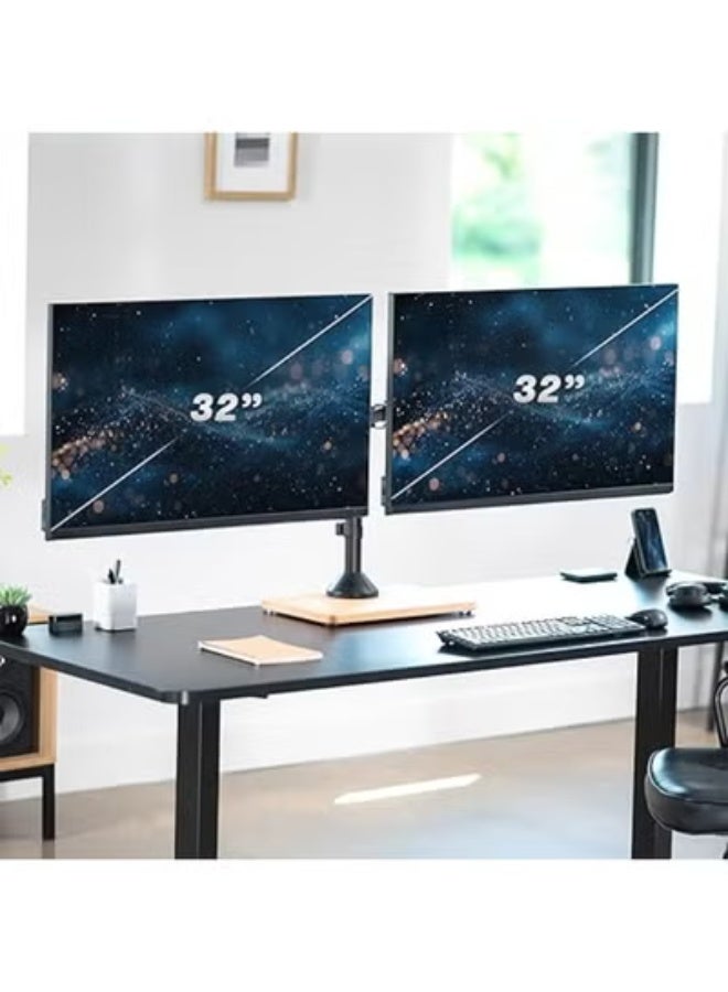 حامل شاشتين ثابت مستقل – قاعدة خشبية قوية وأذرع قابلة للتعديل – يناسب شاشتين حتى 32 بوصة – يتحمل حتى 10 كجم لكل شاشة – تصميم أنيق باللون الأسود - Image 2