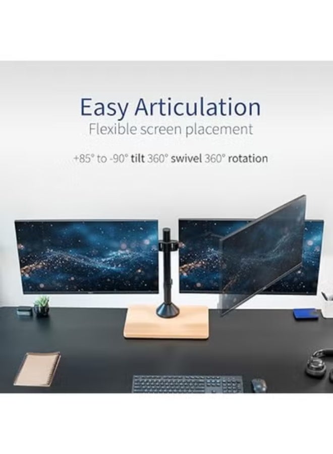 حامل شاشتين ثابت مستقل – قاعدة خشبية قوية وأذرع قابلة للتعديل – يناسب شاشتين حتى 32 بوصة – يتحمل حتى 10 كجم لكل شاشة – تصميم أنيق باللون الأسود - Image 4