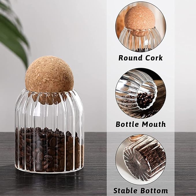 AZLVERA Glass Jar with wooden ball lid Set of 3 Capcity 70010001200 ml clear Glass storage food jar with cork ball lid for kitchen food containers set - Image 3