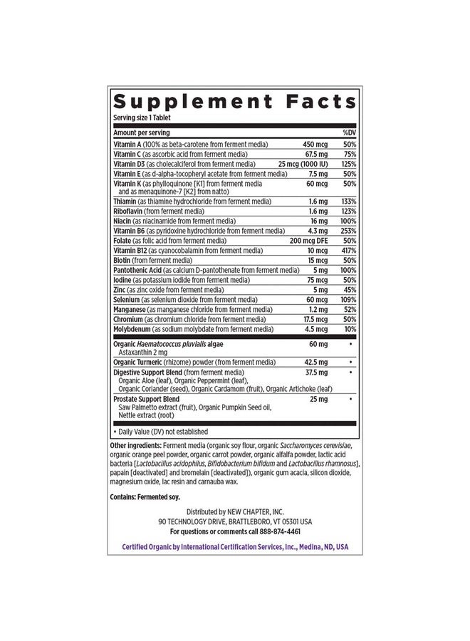 New Chapter Multivitamin for Men 50 Plus - Every Man's One Daily 55+ with Fermented Probiotics + Whole Foods + Astaxanthin + Organic Non-GMO Ingredients - 90 ct - Image 2