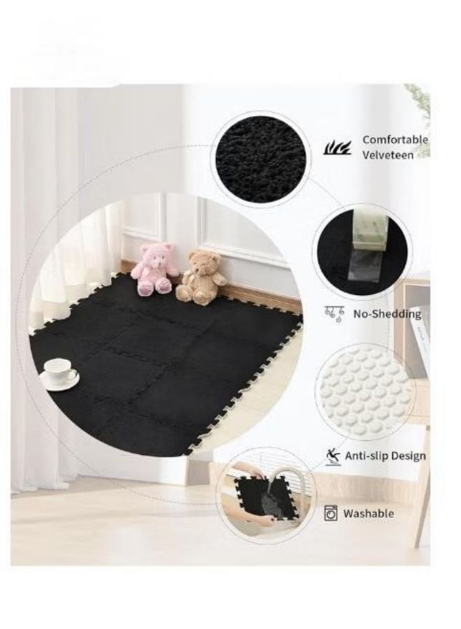 Spliced Velvet Floor Mat Suede Carpet Puzzle Foam Pad Protecting Floor Tiles Fitness Floor Mats Children's Room Household Floor Mats Bedroom Covered Black - Image 4