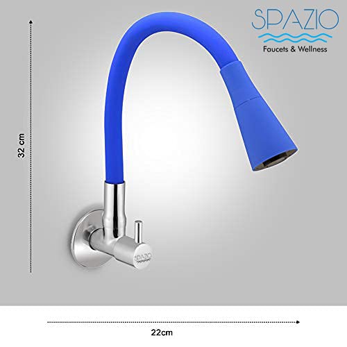 SPAZIO Solo Flexo SmartBuy Flexible Sink Faucet Flxo Play with 360 Degree Flexible Silicon Hose Dual Flow Pattern HotCold Water Tap with Wall Flange Blue - Image 2