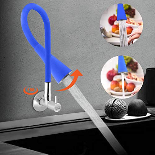 SPAZIO Solo Flexo SmartBuy Flexible Sink Faucet Flxo Play with 360 Degree Flexible Silicon Hose Dual Flow Pattern HotCold Water Tap with Wall Flange Blue - Image 3