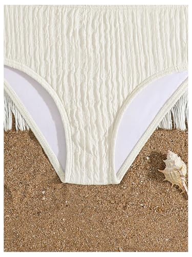 OYOANGLE Girl's Two Piece Metallic Shell Bikini Sets Cut Out Ruffle Top High Waist Hipster Swimsuit Apricot 12Y - Image 4