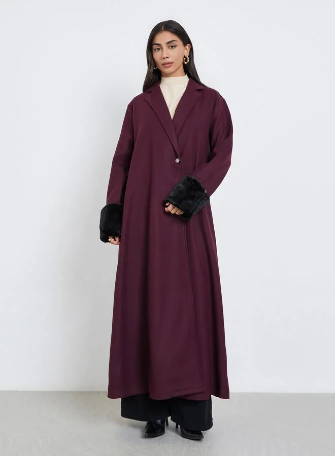 Amirah Amirah Collared Abaya with Faux Fur Trim Cuff