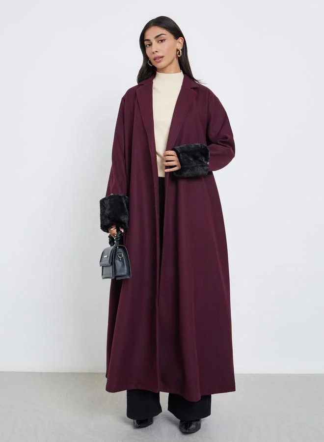 Amirah Amirah Collared Abaya with Faux Fur Trim Cuff