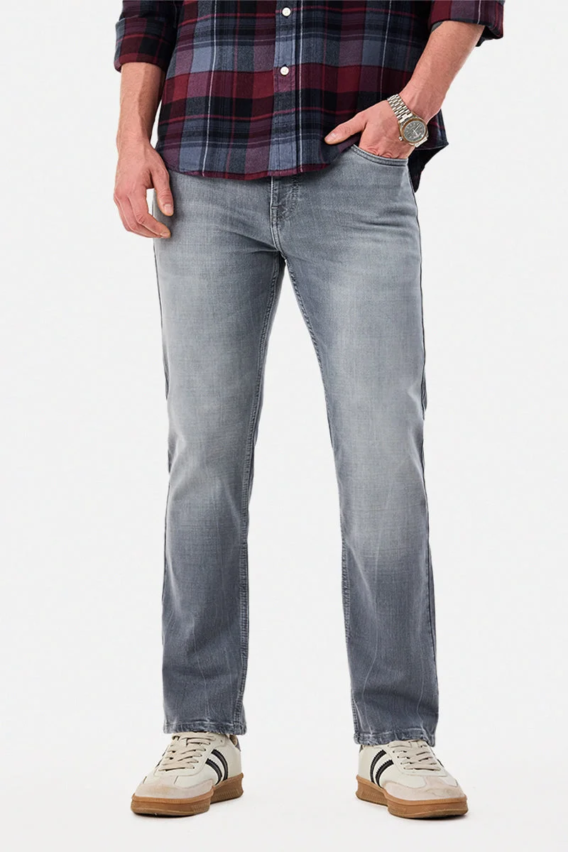 SNITCH Grey Solid Relaxed Casual Jeans