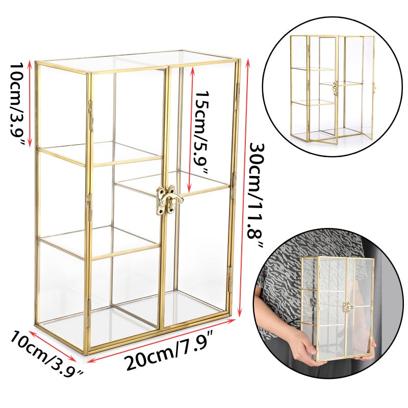ELLDOO 5 Slots Clear Glass Storage Box, Gold Jewelry Makeup Display Organizer Case, Decorative Tower Box Storage for Trinket Perfume Lipstick Figure Statue Toy Display - Image 2