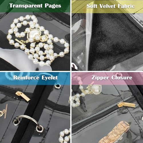 LingLingo Travel Jewelry Organizer Case,Jewelry Bags for Traveling, Jewelry Binder with 24 Pcs Clear Zipper Velvet Pouches for Storing Earrings, Rings, Necklace, Bracelet, Watch (Black) - Image 5