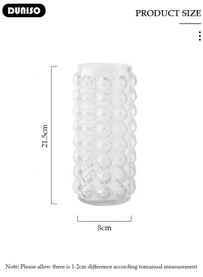 DUNISO Clear Glass Vase, Modern Decorative Vase, Large Irregular Shape Vintage Flower Vase, Minimalist Ins Style Embossed Glass Vase for Wedding Table Decorations Centerpieces, Crystal Vase for Living Room, Bedroom, Kitchen, Dining Table, Mantle  - Image 4