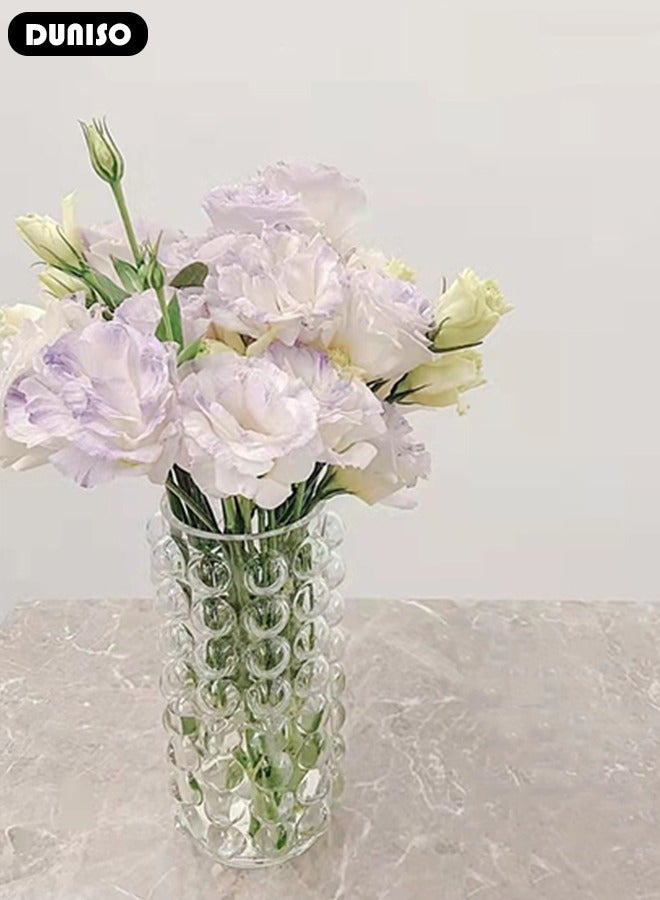 DUNISO Clear Glass Vase, Modern Decorative Vase, Large Irregular Shape Vintage Flower Vase, Minimalist Ins Style Embossed Glass Vase for Wedding Table Decorations Centerpieces, Crystal Vase for Living Room, Bedroom, Kitchen, Dining Table, Mantle  - Image 5