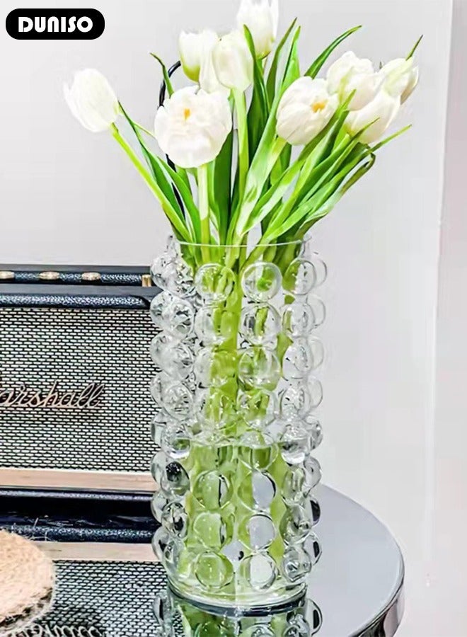 DUNISO Clear Glass Vase, Modern Decorative Vase, Large Irregular Shape Vintage Flower Vase, Minimalist Ins Style Embossed Glass Vase for Wedding Table Decorations Centerpieces, Crystal Vase for Living Room, Bedroom, Kitchen, Dining Table, Mantle  - Image 2