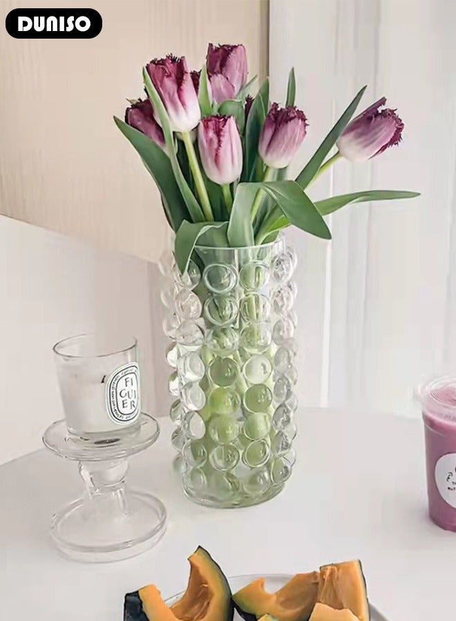 DUNISO Clear Glass Vase, Modern Decorative Vase, Large Irregular Shape Vintage Flower Vase, Minimalist Ins Style Embossed Glass Vase for Wedding Table Decorations Centerpieces, Crystal Vase for Living Room, Bedroom, Kitchen, Dining Table, Mantle  - Image 3