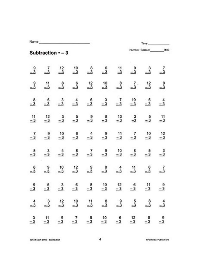 REMEDIA PUBLICATIONS Timed Math Drills: Subtraction | Reproducible Activity Book - Image 4